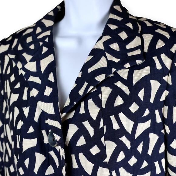 Lafayette 148 Womens Blazer Jacket Blue/Beige Geometric Print  10 - Picture 2 of 8